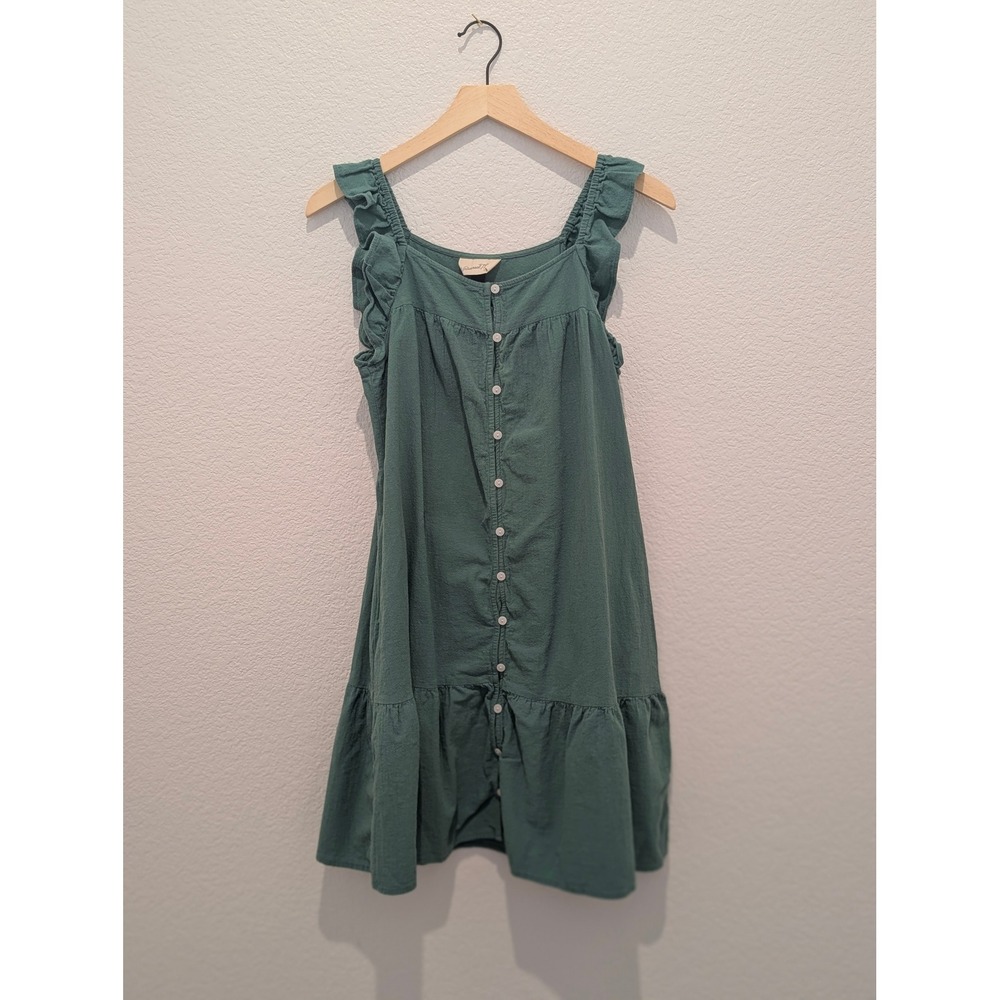 Universal Thread Womens Green Ruffle Button Front Cotton Gauze Mini Dress XS